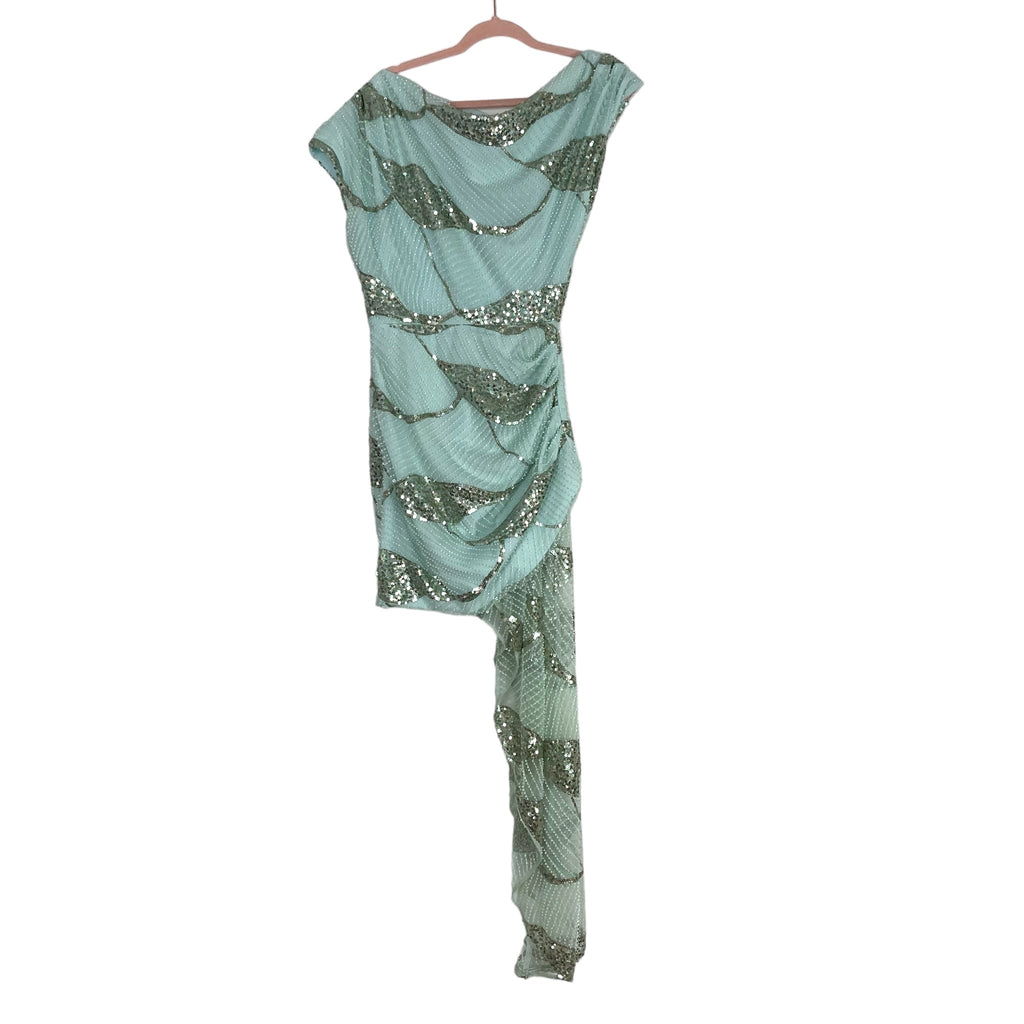 Elliatt Mint Sequined/Beaded One Shoulder Royce Asymmetric Dress NWT- The Saved Collection Elliatt Mint Sequined/Beaded One Shoulder Royce Asymmetric Dress NWT- The Saved Collection
