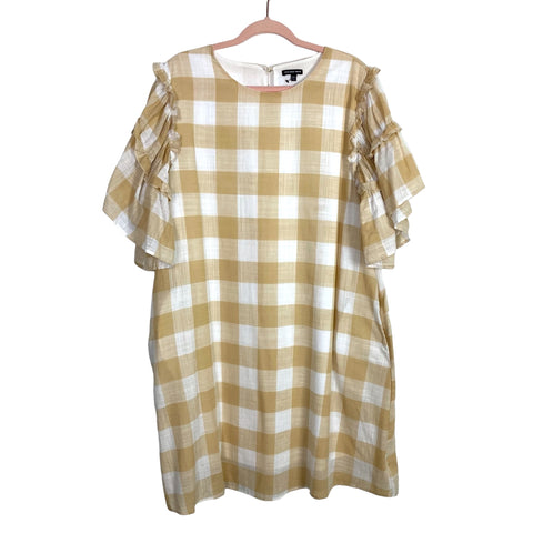 Who What Wear Mustard/White Buffalo Plaid with Ruffle Sleeves Dress- Size XXL