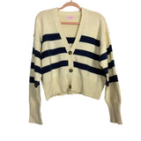 Pink Lily Cream Navy Striped Front Button Sweater Cardigan- Size S