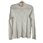 Metric Knits White Diamond Knit Pattern Mock Neck Sweater- Size M