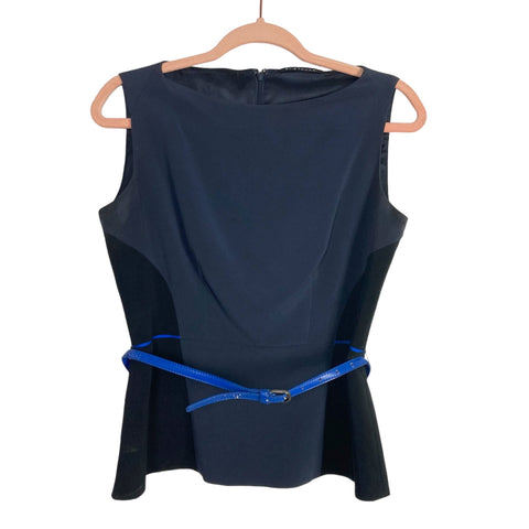 Elie Tahari Black with Blue Belt Sleeveless Fitted Top- Size S (see notes)