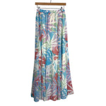 Pink Lily Coral/Blue/Green/Lavender Tropical Leaf Print Cropped Off the Shoulder Top and Maxi Skirt Set- Size M (sold as a set)