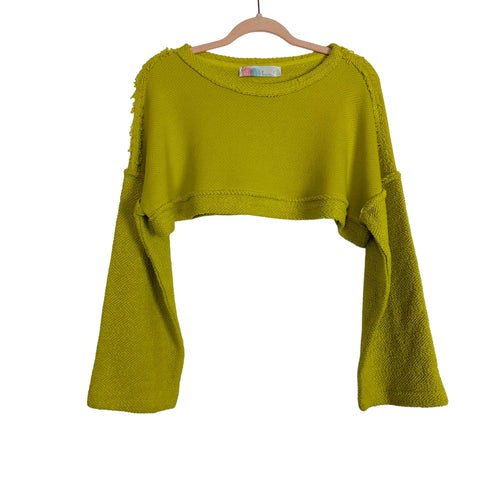 Free People Beach Green Cropped Wide Sleeve Sweatshirt NWT- Size S