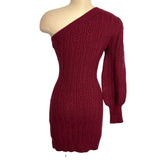 Entro Maroon Cable Knit One Shoulder Sweater Dress NWT- Size S