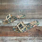 Steve Madden Marika Printed Fabric Sandals with Jeweled Buckle- Size 8