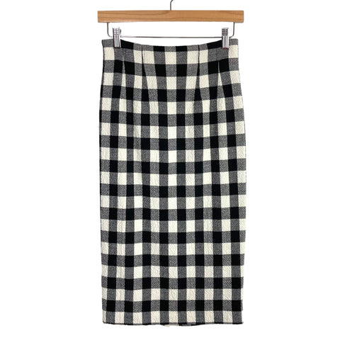 Veronica Beard Black/White Buffalo Plaid Twill with Back Ribbon and Snaps Skirt- Size 0