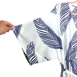 Baltic Born White Navy Leaf Print Double Slit Belted Dress- Size XL