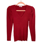 Zeagoo Cranberry Ribbed V-Neck Puff Sleeve Top- Size S