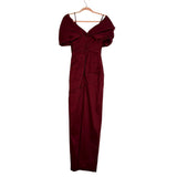 Meshki Wine Ruched Puff Sleeve Back Slit Dress- Size XXS