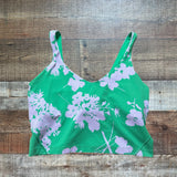 Lululemon Green Purple Floral Built in Shelf Bra Cropped Tank- Size 12 (see notes)
