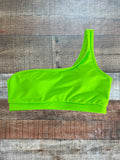 No Brand Neon Green One Shoulder Swim Top - Size S ( See Notes)
