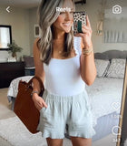 No Brand Light Sage Linen Ruffle Shorts- Size S