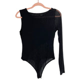 H:ours Black/Black Metallic Sheer Color Block Bodysuit- Size M (see notes)
