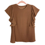 No Brand (Jane Fashion) Brown Ribbed Knit Ruffled Top- Size S
