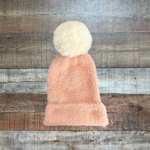 Mudpie Pink/White Pom Infant Hat - Size (6-18M)