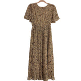 Hayden Tan Floral Pleated Skirt Dress- Size S