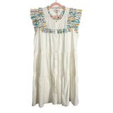 Sea New York White Button Up Multi Color Ruffle Sleeve Dress NWT- Size XL