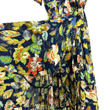 Buffalo David Bitton Navy with Multi-Color Floral Print Ruffle Wrap Dress- Size L