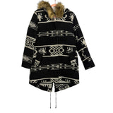 BB Dakota Black and White Printed Faux Fur Hooded Adjustable Back Hem Jacket- Size S (see notes)