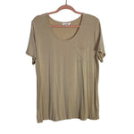 Amaryllis Beige Scoop Neck Pocket Tee- Size M