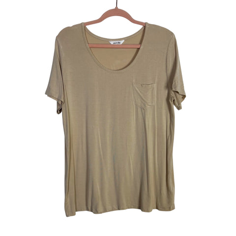 Amaryllis Beige Scoop Neck Pocket Tee- Size M