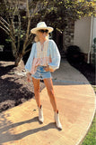AURA Multi Print Linen with Balloon Sleeves Just Stopping By Top- Size S (sold out online)