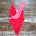 River Island Resort Asymmetric Pink Frill Swimsuit Swimsuit - Size UK 10 (See Notes)