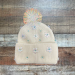 Brianna Cannon White Cashmere Flower Pom Pom Beanie