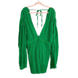 Pretty Little Thing Green Plunge Pleated Back Tie Romper NWT- Size 12