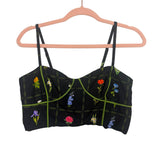 Rachel Antonoff Black Floral Smocked Back Cropped Top- Size XS