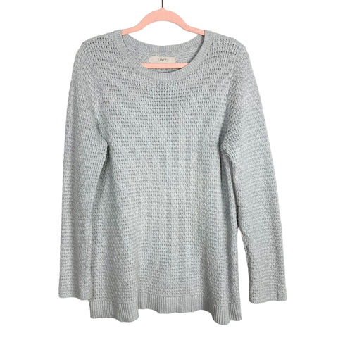 LOFT Light Gray Blue Open Knit Sweater- Size L