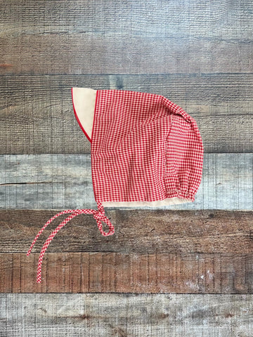 No Brand Red Gingham Bonnet - Size NB