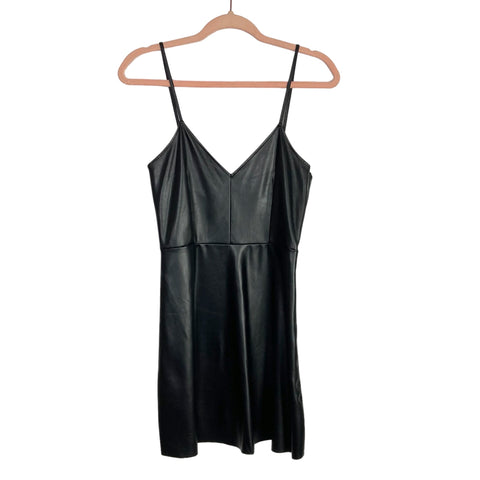 ZARA Woman Black Faux Leather Slip Dress- Size S