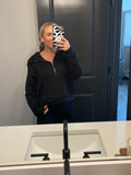 Pink Lily Black Zip Pullover Hooded Sweatshirt- Size S