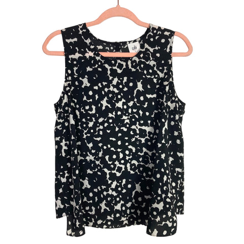 Cabi Black/White Floral Print Sleeveless Top- Size S