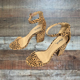 Qupid Suede Animal Print Block Heel Sandals- Size 7.5