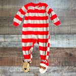 Just One You by Carter's Red/Gray Striped Fleece Christmas Zip Up Footie Outfit- Size 12M