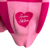 Taby Light Pink/Pink Checkered Heart Button Cardigan Sweater- Size M/L