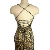 Moon River Leopard Print Front Slit Back Lace Up Slip Dress- Size M