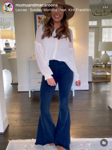Show Me Your Mumu Dark Wash Pull On Berkeley Bells Flare Jeans- Size M (Inseam 34.5”, sold out online)