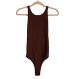 Meshki Brown Criss Cross Back Thong Bodysuit- Size L