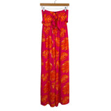 Aakaa Hot Pink Orange Palm Leaf Strapless Wide Leg Jumpsuit NWT- Size S