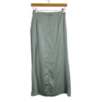 HYFVE Light Sage Wool Blend Satin with Side Ruching and Asymmetrical Hem Skirt- Size S (see notes, sold out online)