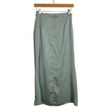 HYFVE Light Sage Wool Blend Satin with Side Ruching and Asymmetrical Hem Skirt- Size S (see notes, sold out online)