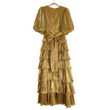 MABLE Metallic Gold Ruffle Tiered Dress- Size XS (sold out online)