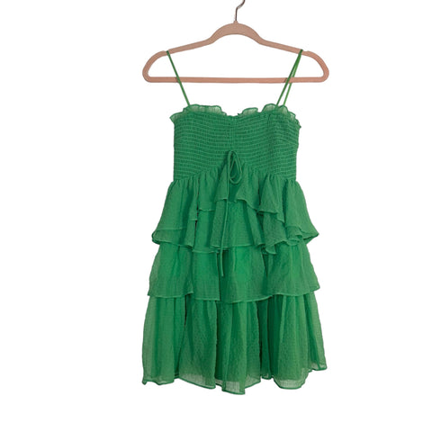 Mustard Seed Green Smocked Bodice Front Tie Strapless Dress- Size S