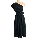 Madewell Black Cotton One Shoulder Ruffle Belted Dress NWT- Size 8 (sold out online)