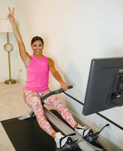 Offline By Aerie Pink Floral Print Cross Waist Leggings - Size M (Inseam 24")