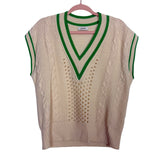 SANDRO Cream Wool/Cashmere V-Neck Green Trim Sweater Vest- Size ~M/L (no size tag, fits like M/L)