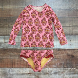 Pink Chicken Pink/Maroon Floral Print Rash Guard and Bottoms Set- Size 4Y (sold as a set)